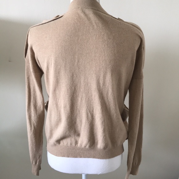 Tan trendy preppy button wool cardigan - Picture 5 of 10